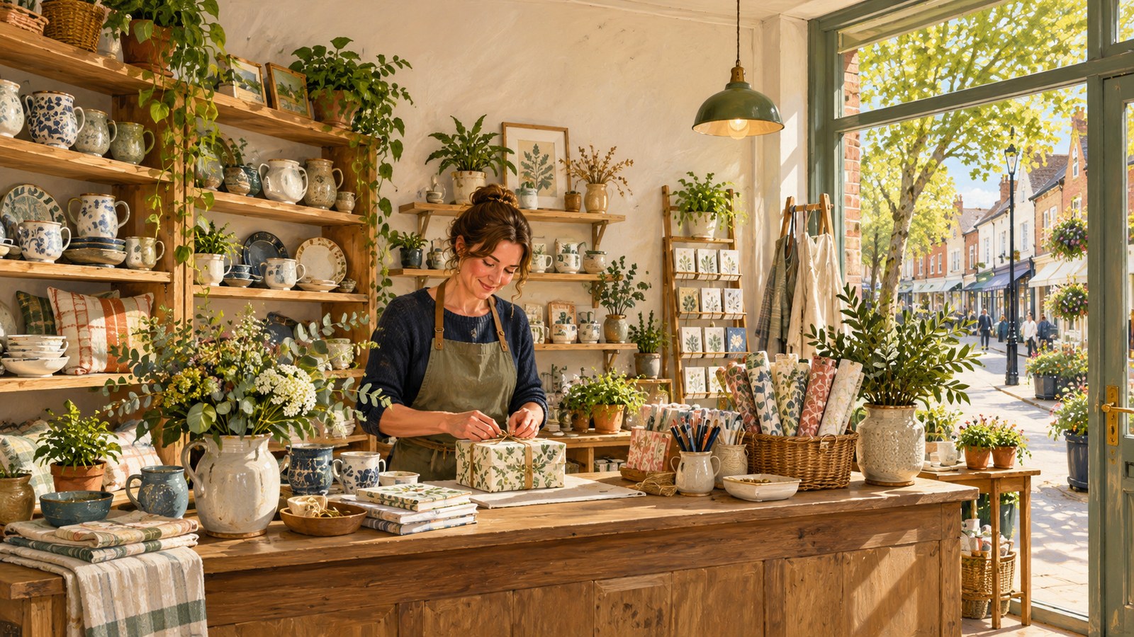Artist's impression of a representative Crawley independent shop with gifts and homewares, not an actual named shop
